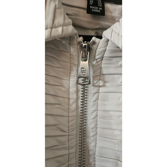 Dennis Basso Womens 20W Faux Leather Moto Jacket White Textured Full Zip - Picture 7 of 10